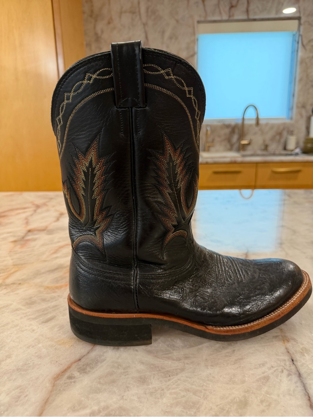 Larry Mahan Smooth Ostrich Leather Cowboy Boots Black Round Toe Men’s Size 11 D